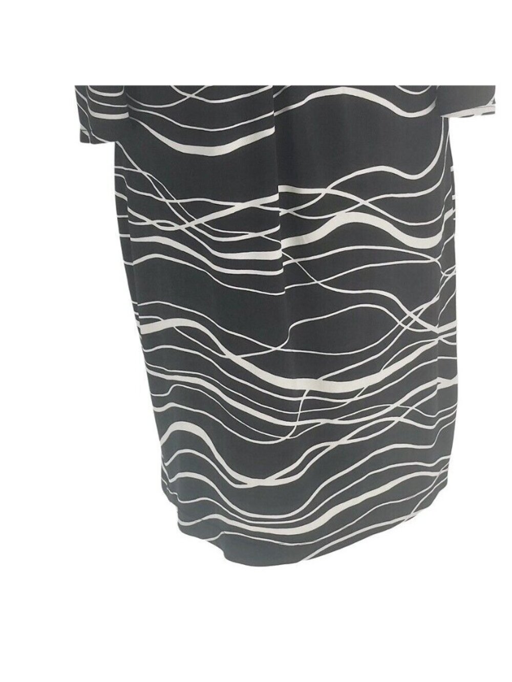 Black & White Wave Print Long Sleeve Dress Scoop Neckline Knee Length Size M - Picture 7 of 10